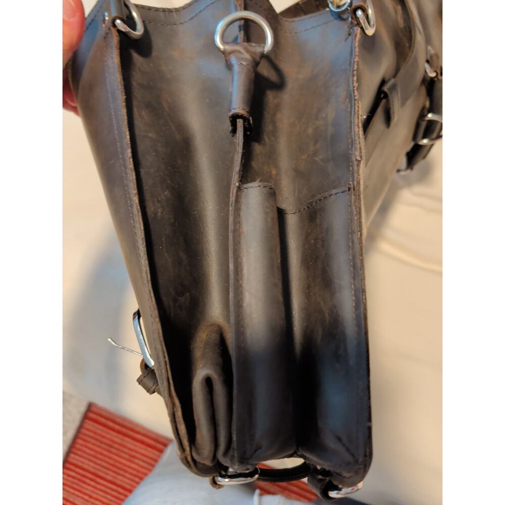 Heavy Duty Black Leather Briefcase Backpack Convertible Laptop Messenger Bag... - Picture 8 of 11